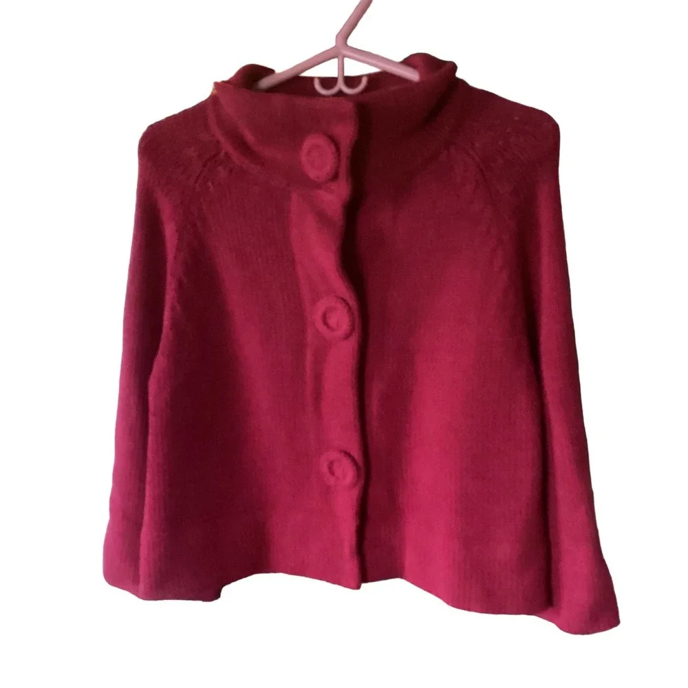 Rafaella Cable Knit Button Cover Snap Up Short Sweater Size L - Picture 3 of 4